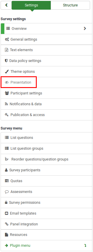 Survey menu - presentation and navigation settings.png
