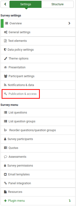 Survey menu - publication and access.png